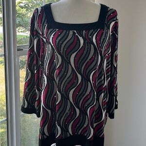 Alfred Dunner Black, Gray, and Pink Wave Pattern Blouse size XL